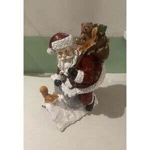 Santa Claus Climbing Down Chimney Presents Christmas Statue Decor Figure Holiday